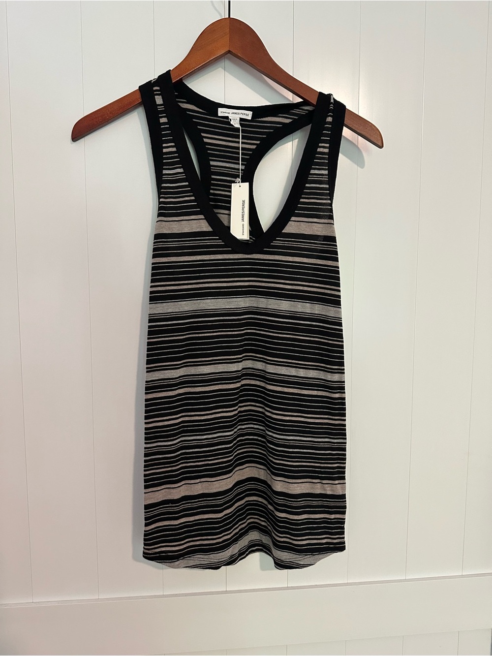 James Perse Black and Gray Striped Racerback Tank
